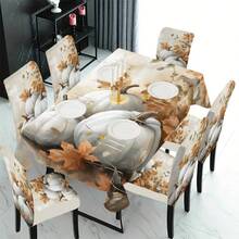 1/4/5/6/7/36件秋季主题、南瓜、枫叶印花椅套/椅套套装，适用于室内家居餐厅、酒店现代日常装饰、派对装饰、婚礼装饰、餐厅装饰、厨房装饰，桌布适用于方桌，弹力椅套可水洗