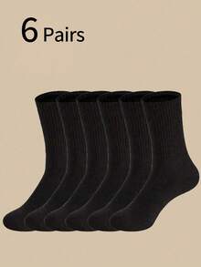 6 pares de calcetines medianos negros para jóvenes y adolescentes, calcetines largos de estilo universitario casual por encima del tobillo - Multicolor - Ver 7
