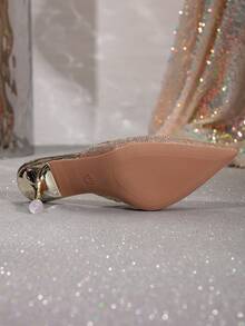 百搭细高跟网眼水晶鞋，镂空包头高跟凉鞋，时尚穆勒鞋 - 彩色 - 查看 3