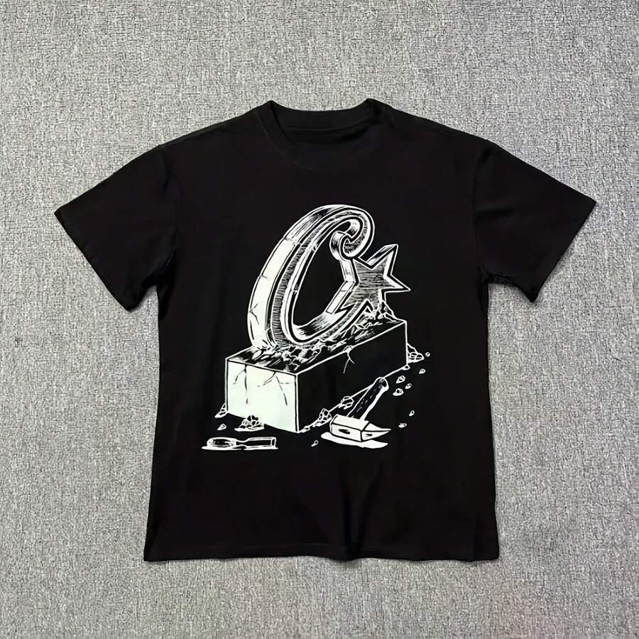 American Brand Alcatraz Palm Print Summer Men's And Women's Casual Loose Round Neck Short-Sleeved T-Shirt Camisetas - 黑色22 - 查看 1