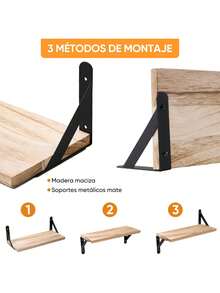 Juego de 4 Repisas Flotantes Madera Minimalista Muebles Hogar Decorar Estante Decorativo Moderno Organizador Pared Sala Dormitorio Cocina Librero Exhibidor Multiusos Montaje Fácil - Caqui - Ver 3