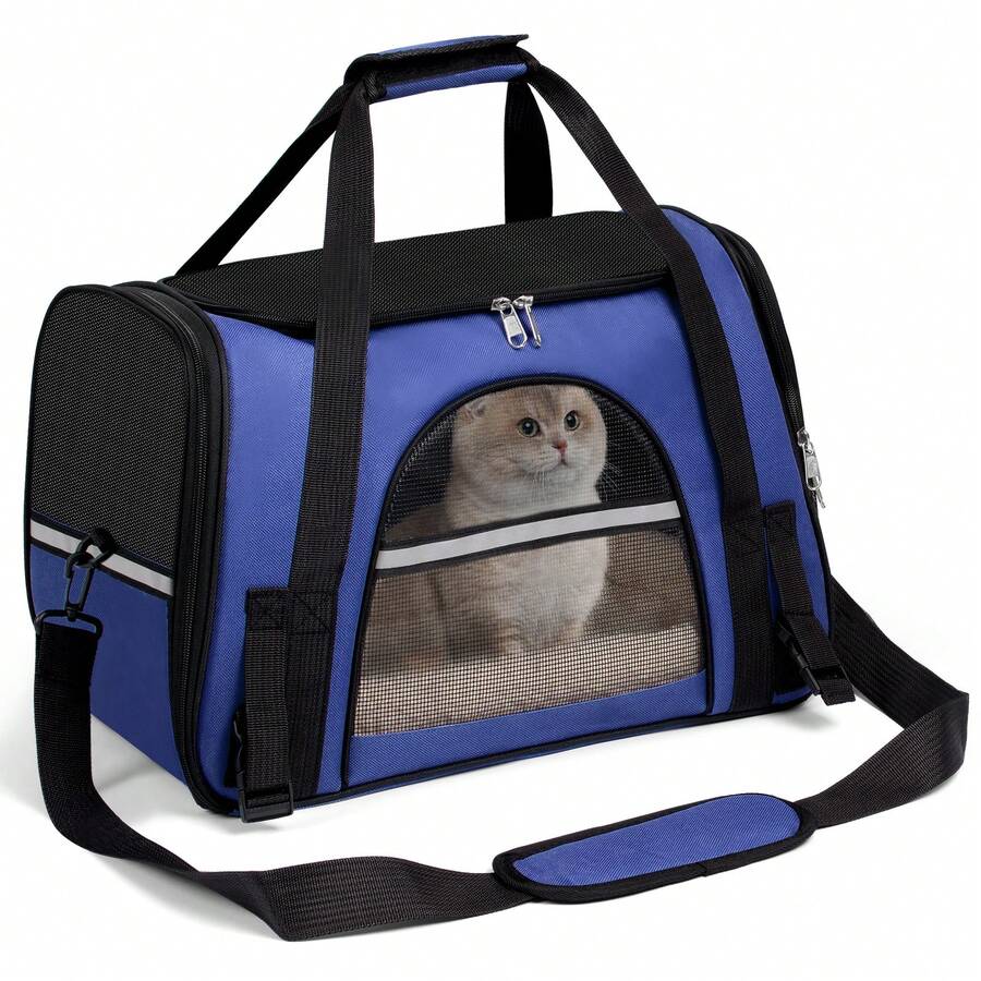 Secure Zipper Anti-Escape Pet Carrier Backpack | Spacious Ventilated Foldable Cat/Dog Travel Bag | Car & Airline Approved Collapsible Cage With Breathable Design - 深藍色 - 查看 1