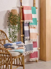 土耳其制造 - 优质条纹 Peshtemal 毛巾 - 100x180 厘米 - 超柔软轻盈 - 灰色 - 查看 3