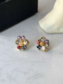 一对S925纯银彩色宝石耳钉，时尚首饰，沙滩配饰，适合女性日常佩戴，可作为朋友礼物、节日礼物或姐妹礼物。 - 金色 - 查看 2