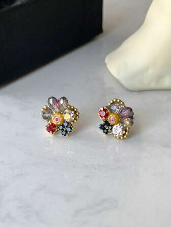 1 Pair S925 Sterling Silver Colorful Gemstone Stud Earrings, Fashion Jewelry, Beach Accessory, Suitable For Daily Wear, Gift For Friends, Festivals, Siblings