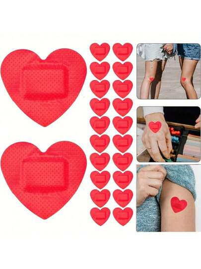 10/30/50 piezas Vendas con forma de corazón rojo, pegatinas hemostáticas, protección de heridas | Pegatinas para heridas | Vendas flexibles y adhesivas de colores lindos, un regalo romántico y perfecto para los seres queridos, un imprescindible para el Día de San Valentín para el botiquín de emergencia