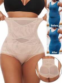 Women Tummy Control Shapewear Panties Bone Support Briefs High Waisted Body Shaper Underwear Slimming Panty Girdle Knickers - 米色 - 查看 1
