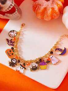1 件万圣节南瓜、幽灵、蝙蝠、眼球、蜘蛛多元素吊坠手链，适合日常、派对、会议、特殊礼物 - 彩色 - 查看 3