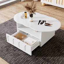 Coffee Table With Drawers, Open Compartment, Modern Sofa Table, Cloud Table, Living Room Table, Coffee Table For Living Room, Office, 100 X 60 X 40.5 Cm, White - 白色 - 查看 3