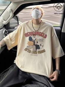 200g Cotton T-Shirt 2025 Men's New Short-Sleeved Cotton Vacation Pattern Short-Sleeved Crew Neck Matching Look - Màu be - Xem 1