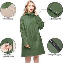 UNIQUEBELLA Rain Jackets For Women Waterproof, Raincoat Long Hooded Rain Coats Outdoor Windbreaker Trench Coat - 綠色羊毛 - 查看 2