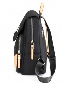 1pc Vintage Classic Large Capacity Double Zipper Women's Backpack In PU Material, With Adorable Pendant, Suitable For Commuting, Shopping, Travel, Available In Burgundy Red, Black Or Navy Blue, Perfect For Back To School, Travel, And Mother's Day Gift