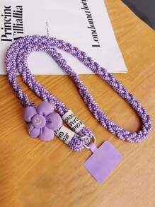 1pc Flower Braided Phone Lanyard Strap, Long Detachable Shoulder Strap For Outdoor Use, Sturdy Anti-Lost Strap With Bead Decoration, Comes With Pad