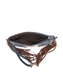 Fringed Crossbody Bag Intricate Embossing, Colorful Weave, Perfect For Adding Bohemian Vibe - 藍色 - 查看 11