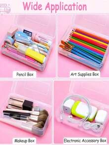 [返校] 1件/3件/5件大容量透明铅笔盒 - 耐用塑料带铰链盖多功能收纳盒，适用于学校和办公用品，桌面收纳盒，颜色随机 - 彩色 - 查看 11