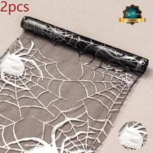 2pcs/Set Halloween Large Silver Spider Web Size 11*108 In Thin Spider Net Holiday Decor Table Lace, Black, Suitable For Halloween Party Home Decoration - Multicolor - View 2