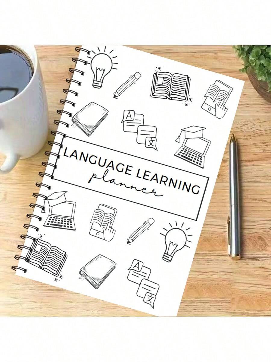 1pc 47-Page Language Learning Planner For Adults - Includes Vocabulary & Grammar Notebook, Weekly & Monthly Logs, Flashcards, Mind Map, And Writing Tips - Comprehensive Organizer For Language Education, Language Learning Planner | Weekly & Monthly Layout | Spiral Bindin School Supplies,Back To School