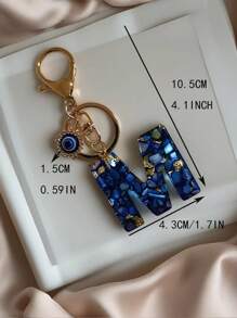 1 PC Bohemian Style Evil Eye Resin A-Z Initials Keychain, Rectangular Initials Decorative Accessories, Lobster Clasp, Mountaineering Buckle, Unisex Fashion Simple Accessories, Wallet, Backpack, Car Pendant Keychain, Suitable For Daily Travel, Holiday Gifts For Friends Or Yourself, Family, Birthday Gifts, Ramadan Gifts School Car Accessories Cute Goth Y2k