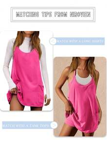 Womens Sleeveless Athletic Hot Shot Mini Dress With Built-In Shorts Sundress - 玫紅色 - 查看 4