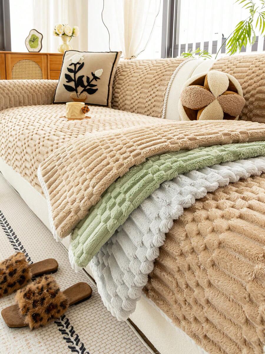 1pc Thick Plush Solid Color Sofa Cushion Cover, Non-Slip Washable, Modern Minimalist Home Decor Pet Friendly, Soft & Comfortable Furniture Protector Pad For Bedroom, Office, Living Room (Excluding Backrest, Armrest, Pillow Cover)
