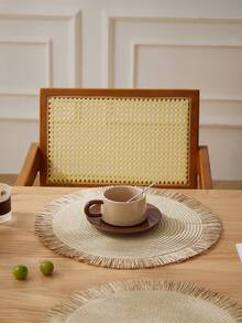 1/2/4/6/8pcs Minimalist Round Multi-Color Tasseled Paper Placemats - White - View 6