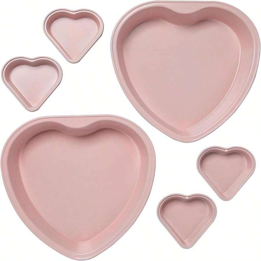 Paris Hilton Heart Shaped Nonstick Bakeware Set, Easy Release Carbon Steel, Includes Two 95-Inch Pans And Four Mini 35-Inch Pans, Dishwasher Safe, Made Without PFAS Or PFOA, 6-Piece Set, Pink - White - View 1