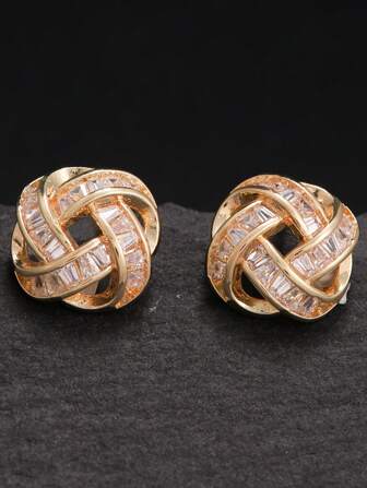 1 Pair Fashionable & Simple Cross Stud Earrings Cubic Zirconia For Women,Suitable For Women Daily Wear