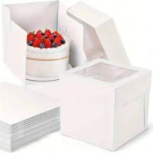 1/6 piezas Caja blanca para pasteles con ventana transparente, cierre seguro, múltiples tamaños (8x8x8, 10x10x8, 12x12x8 pulgadas), adecuada para cumpleaños, bodas, fiestas, decoraciones navideñas, estructura resistente, embalaje para hornear, organizadores de fiestas