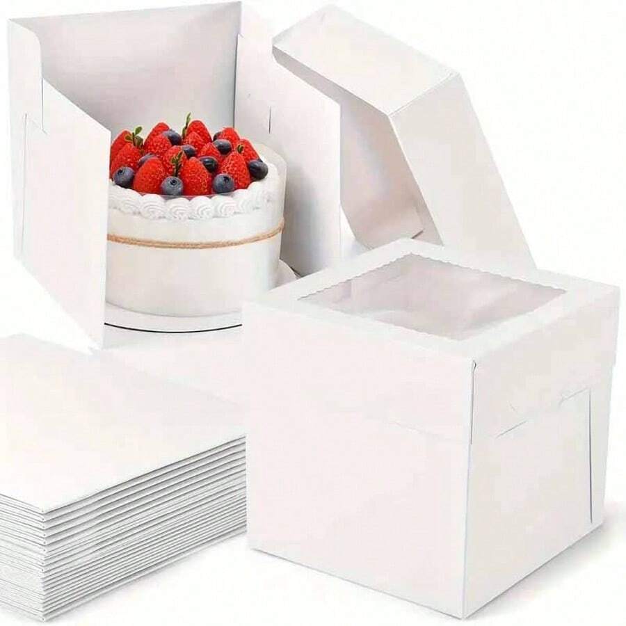 1/6 piezas Caja blanca para pasteles con ventana transparente, cierre seguro, múltiples tamaños (8x8x8, 10x10x8, 12x12x8 pulgadas), adecuada para cumpleaños, bodas, fiestas, decoraciones navideñas, estructura resistente, embalaje para hornear, organizadores de fiestas