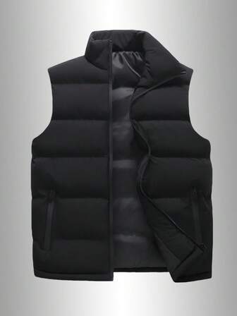 Chaleco para hombre para exteriores, chaqueta con cuello alto a la moda y cálida, con bolsillos con cremallera, camiseta sin mangas de otoño e invierno, forro polar