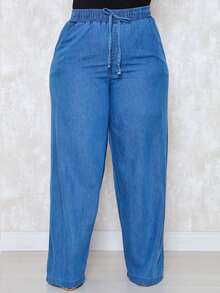 CLAÇA PANTALONA PLUS SIZE JEANS FEMININO ELASTICO NO COS E TECIDO LEVE - Lavagem clara - Visão 3