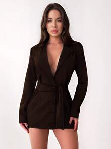 BLOG Macacão  Blazer Curto Feminino Com Cinto Faixa 9384