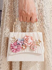 New Flower & Pearl Decor Party Handbag, Elegant & Sweet Style Clutch Purse For Women, Suitable For Formal Event, Party Dress, Cell Phone, Lipstick, Fashion Versatile