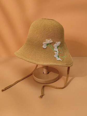 1 st. Zomerse strohoed met brede rand en bloemenprint voor dames, casual, stijlvol, elegant, geschikt voor dagelijks uitje, strand, reizen, vakantie, wandelen, bijeenkomsten, fotoshoots en woon-werkverkeer.