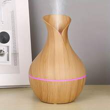 Acoustic Technology Vase Humidifier With 7-Color LED Night Light - Wood Grain And Starry Sky Roof Design, Silent Operation, Automatic Shutdown, USB Power Suitable For Home, Office, Bedroom Decoration, Made Of Plastic Material,Halloween Gifts - 淺色 - 查看 1