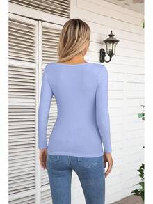 Womens Fashion Fall Cutout Long Sleeve Ribbed Slim Fitted Tops Shirts Tee Tshirts - Long-purple Blue - View 4