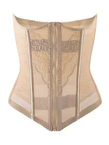 1 件女式紧身胸衣网眼透明腰部束腰性感束身衣万圣节服装 - 杏色 - 查看 2