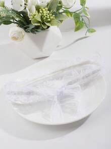 1 件女士白色蕾丝蝴蝶结装饰性感弹力大腿带可爱吊袜带情人节