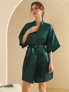 Women's Silk Nightgown Wedding Dressing Robe Lightweight Cardigan Robe Bridal Morning Robe Friend's Robe, Suitable For Home And Hotel Wear. - Dark Green - View 6