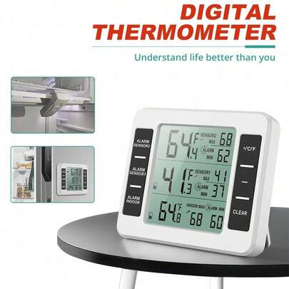 2 Sensors Fridge Thermometer Wireless Digital Freezer Alarm Gauge Home Monitor Wireless Fridge Thermometer Digital Freezer Alarm Home Gauge Monitor 2 Sensors