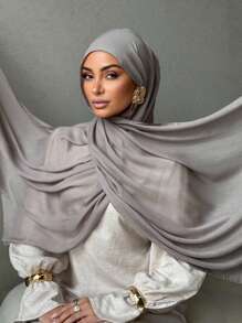 1pc Modal Viscose Solid Muslim Hijab, Fashion Breathable Plain Lightweight Headscarf, Double Needle Lockstitch Refined Edging Craftsmanship, Women Scarf For Lady, Suitable For All Seasons