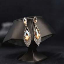 1 Pair European & American Style Crystal Zirconia Pendant Earrings, Suitable For Women's Party Wear, Elegant & Versatile