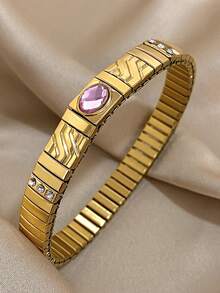 Bộ vòng tay hình trái tim lãng mạn bằng thép không gỉ mạ vàng 18K, đính đá Cubic Zirconia màu hồng, phù hợp cho nữ, có thể dùng làm quà tặng Ngày của Mẹ, Ngày Nhà giáo, phụ kiện du lịch biển mùa hè, phụ kiện phong cách Bohemian, phụ kiện dự tiệc/dạ hội/hàng ngày, quà tặng tựu trường, quà sinh nhật, quà tặng phù dâu và quà Giáng sinh. - Nhiều màu - Xem 10