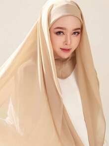 1pc Women Abaya Accessories Easy Wear Modal Lined Instant Hijab Caps, Solid Color Chiffon For Dress - Multicolor - View 12