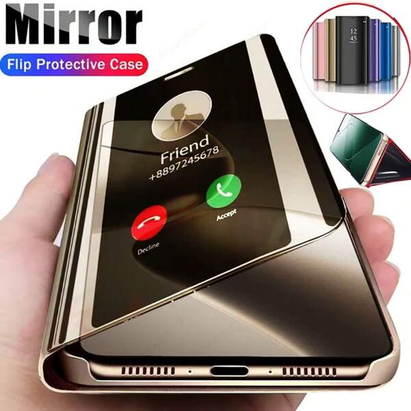 1 pieza Funda de teléfono protectora con efecto de deslizamiento dorado, espejo 3D, lujo chapado en metal brillante, funda de cuero, giro vertical creativo, resistente a arañazos, para Samsung Galaxy S25 Ultra/S25 Plus/ S24 Plus / S23 Plus, S22 Ultra y Apple 17 Pro Max/17 Air/17
