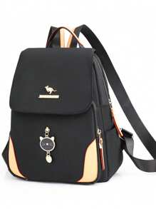 1pc Vintage Classic Large Capacity Double Zipper Women's Backpack In PU Material, With Adorable Pendant, Suitable For Commuting, Shopping, Travel, Available In Burgundy Red, Black Or Navy Blue, Perfect For Back To School, Travel, And Mother's Day Gift