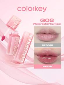 COLORKEY Honey-Colored Luminous Lip Gloss, Liquid Lipstick, Long-Lasting Moisturizing, High Color Payoff, Hydrating, Non-Sticky, Smudge-Proof, Lightweight & Comfortable, Smooths Lip Lines, Suitable For Parties, Graduations, Birthdays, Holidays, Summer, Autumn, Y2K Style, Versatile, Suitable For Women's Makeup, Parties, Beach, Travel, Camping, Outdoor Activities, Campus Trips, Holidays, Gifts, Rose Girl Cosplay, Valentine's Day - G08 Waterlight Phantom - View 3