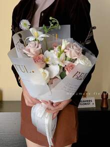 10 Stücke/Packung Wasserfestes Gold Folie Liebesbrief Blumen Geschenkpapier, für Blumengeschäft, Valentinstag