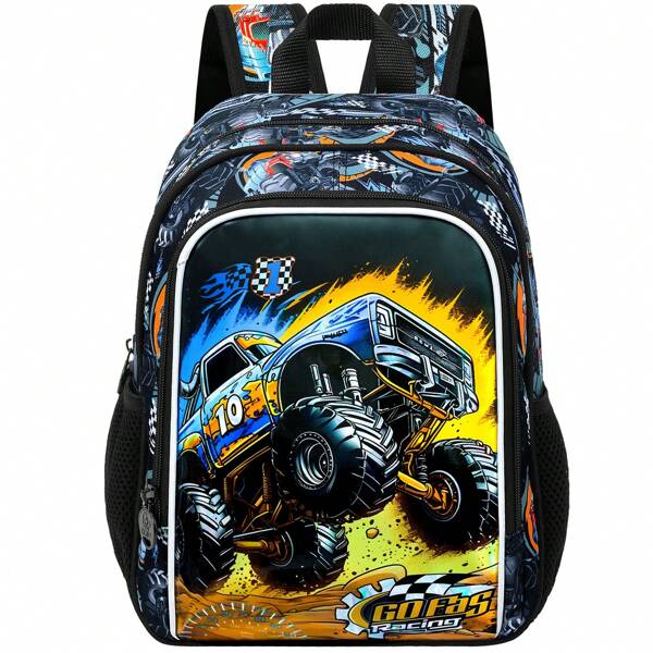 Backpack, 13" Boys Bookbag With Lunch Box, Kids School Backpacks Set For Elementary Preschool - Off-Road Vehicle
