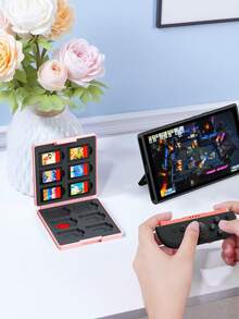 1 Pieza Estuche con 12 ranuras para tarjetas de juego para Switch/Switch 2 (2025), compatible con tarjetas de juego y micro SD, caja de almacenamiento portátil de carcasa dura con forro de silicona suave - Rosa - Multicolor - Ver 6